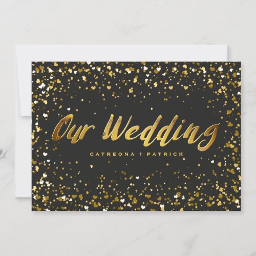 Heart_Shaped Confetti Black Gold Wedding Invitation
