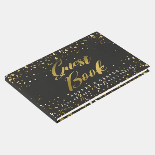 Heart_Shaped Confetti Gold Personalized Wedding Guest Book