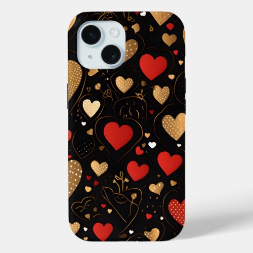 Heart shaped confetti pattern iPhone 15 case