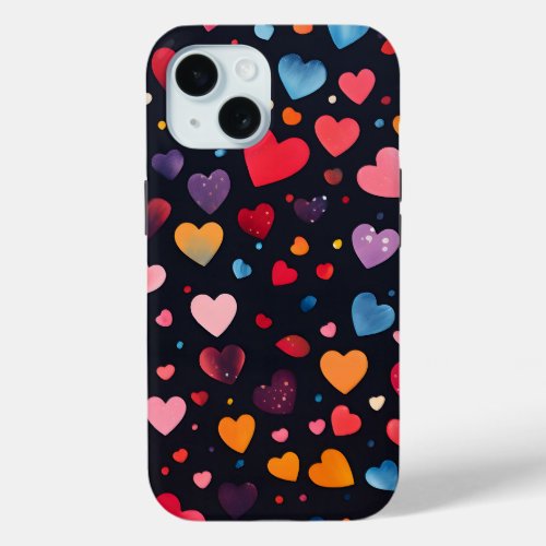 Heart shaped confetti pattern iPhone 15 case