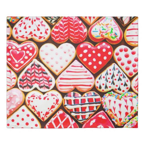 Heart shaped cookies icing for Valentines day del Duvet Cover