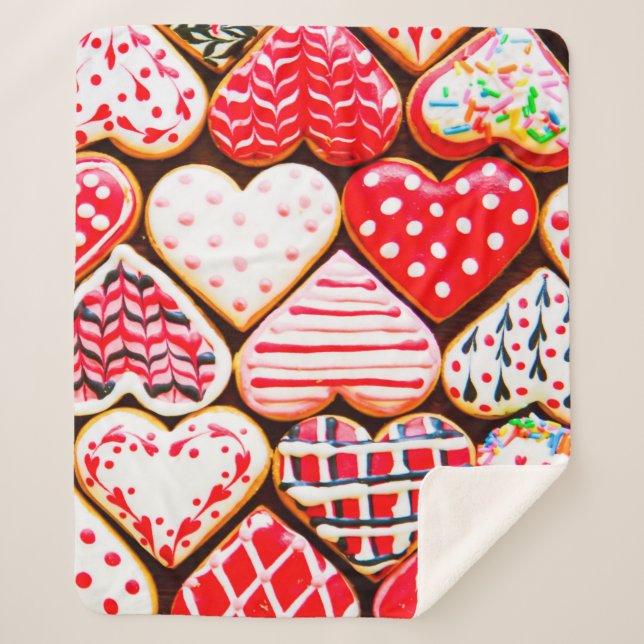 Heart shaped cookies icing for Valentine's day del Sherpa Blanket (Front)