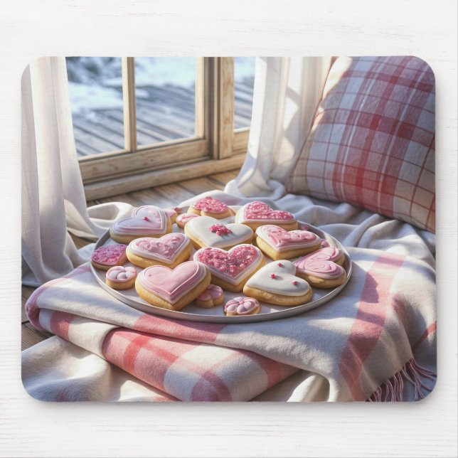 Heart-shaped Cookies On a Plaid Blanket Mouse Pad (Front)