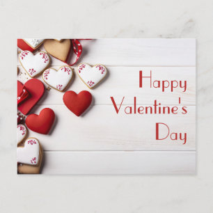 Heart shaped Cookies on wooden ground Valentine's Postcard