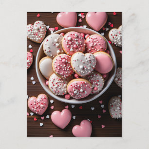 Heart shaped Cookies on wooden ground Valentine's Postcard