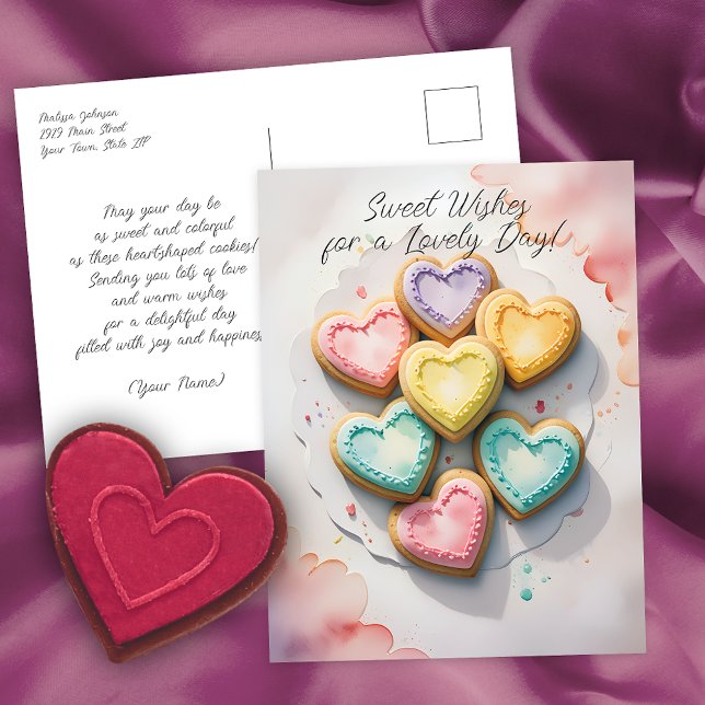 Heart-Shaped Cookies Sweet Wishes  Postcard (Creator Uploaded)