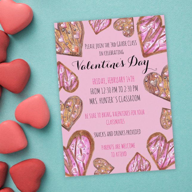 Heart-shaped Cookies Valentine's Day School Party Invitation (Creator Uploaded)