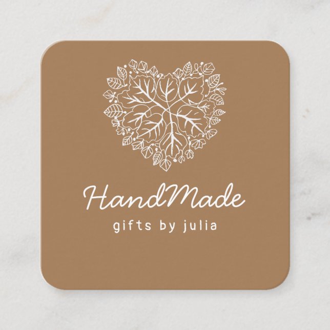 Heart shaped crafts from brown kraft paper calling card (Front)