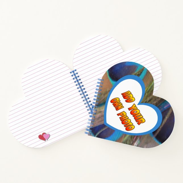 Heart Shaped Cust. Photo Peacock Feathers Notebook (Inside)