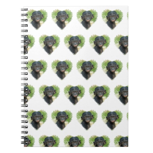 Heart-Shaped Design Featuring Bonobo Baby Ape Notebook (Front)