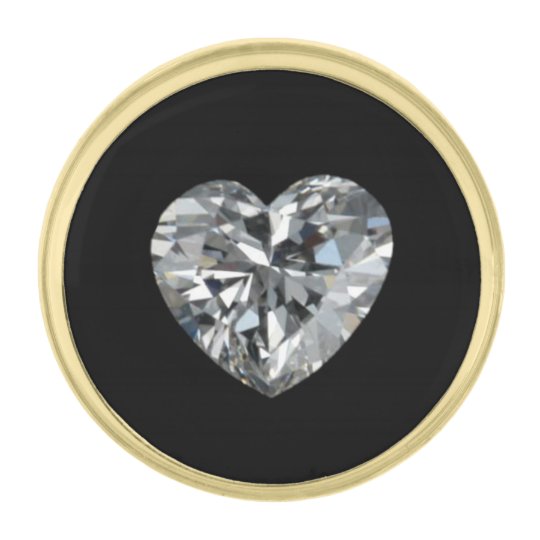 Heart Shaped Diamond Gold Finish Lapel Pin