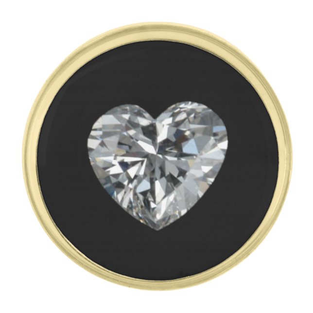 Heart Shaped Diamond Gold Finish Lapel Pin (Front)