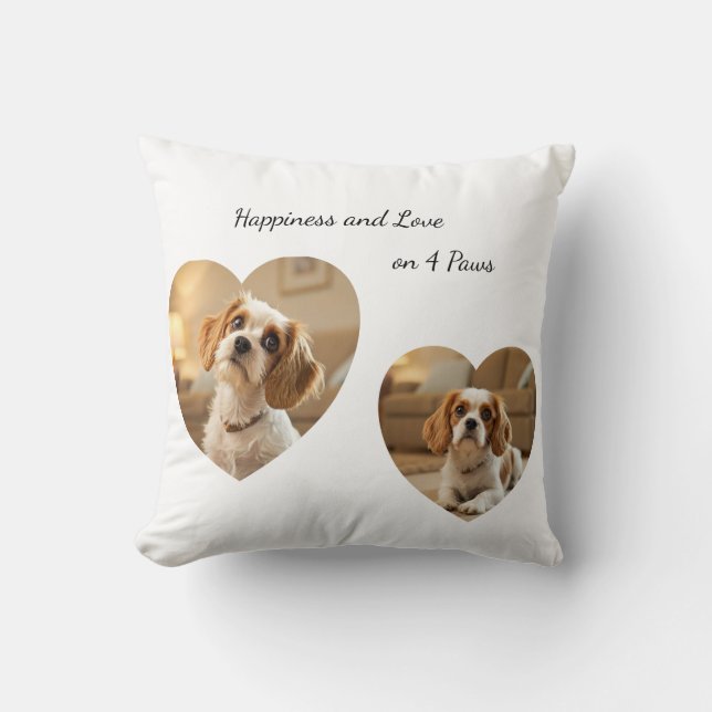 Heart-Shaped Dog Design – “Happiness on Four Paws” Throw Pillow (Front)
