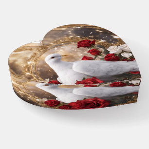 Heart Shaped Dove and Roses  Paperweight
