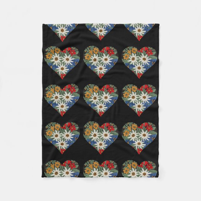 Heart Shaped Edelweiss Alpine Flower Fleece Blanket (Front)
