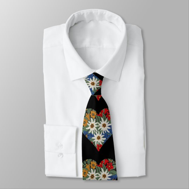 Heart Shaped Edelweiss Alpine Flower Tie (Tied)
