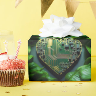Heart Shaped Electronic Circuit Wrapping Paper
