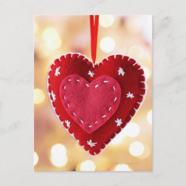 Heart-shaped felt decoration, close up postcard (Front)