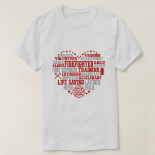 Heart-Shaped Firefighter Word Cloud T-Shirt