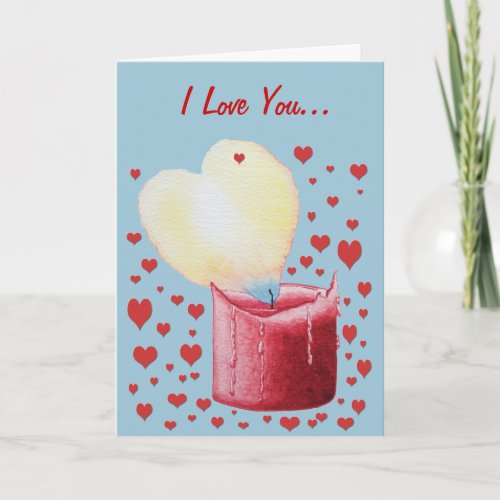 heart shaped flame burning red candle art card