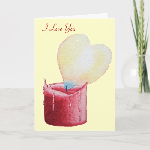 heart shaped flame red candle art card