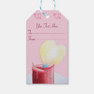 heart shaped flame red candle art gift tags