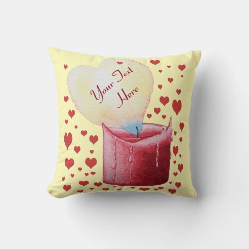 heart shaped flame red candle art throw pillow