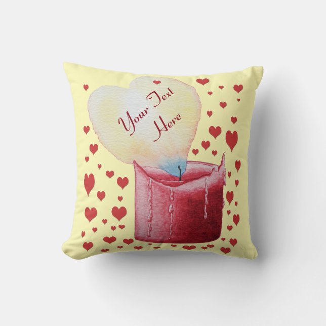 heart shaped flame red candle art throw pillow (Front)