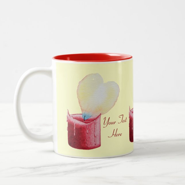 heart shaped flame red candle art Two-Tone coffee mug (Left)