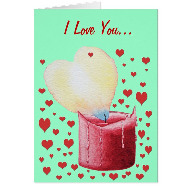 heart shaped flame red candle art valentines day cards (Front)