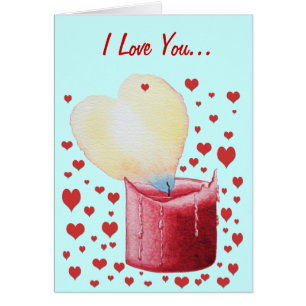 heart shaped flame red candle love cards