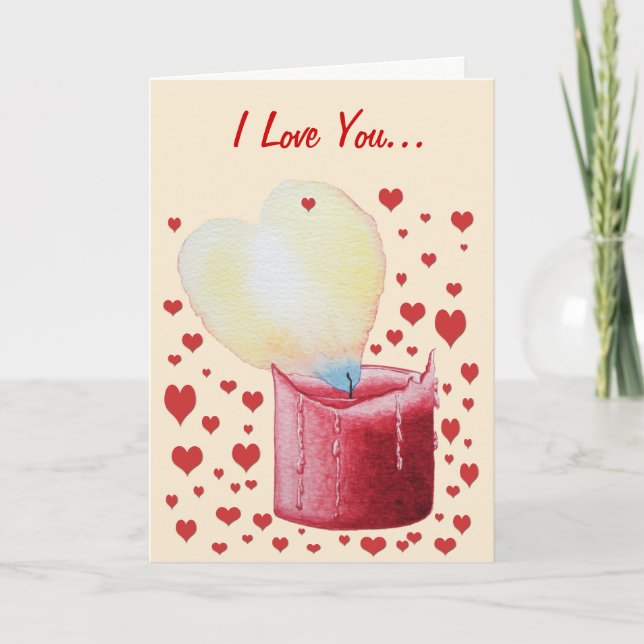 heart shaped flame red candle romantic card (Front)