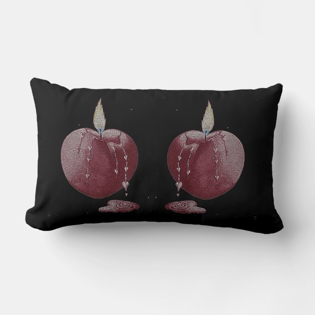 heart shaped flame red candle romantic lumbar pillow (Front)