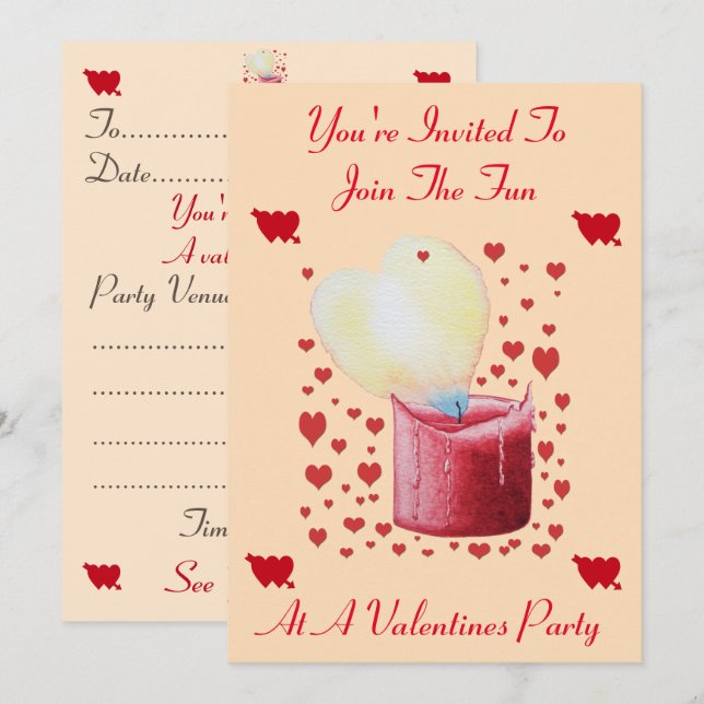 heart shaped flame red candle valentine party invitation (Front/Back)