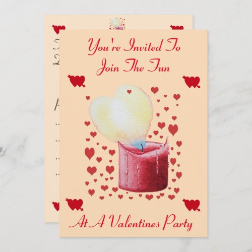 heart shaped flame red candle valentine party invitation