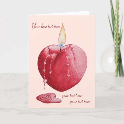 heart shaped flame red candle with verse holiday card