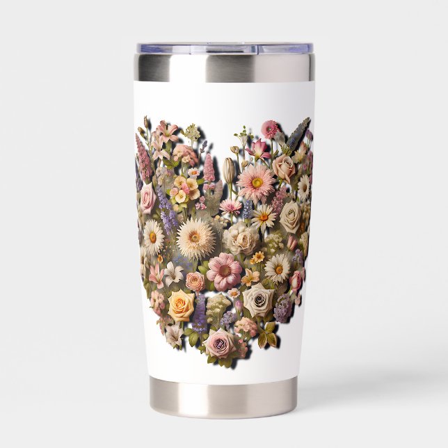 Heart-Shaped Floral Botanical Insulated Tumbler (Front)