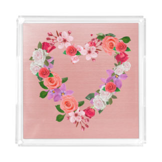 Heart Shaped Floral Bouquet Of Love Acrylic Tray