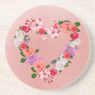 Heart Shaped Floral Bouquet Of Love Coaster