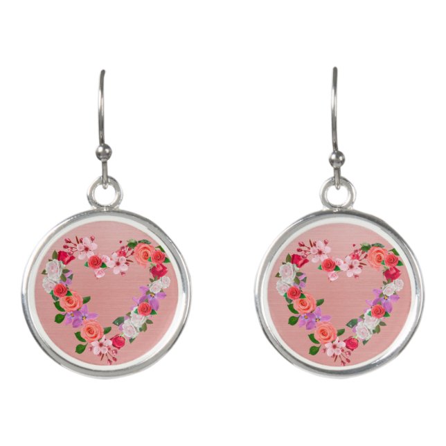 Heart Shaped Floral Bouquet Of Love Earrings (Front)