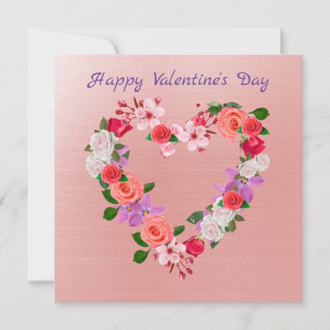 Heart Shaped Floral Bouquet Of Love Holiday Card (Front)