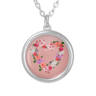 Heart Shaped Floral Bouquet Of Love silver plated  Necklace