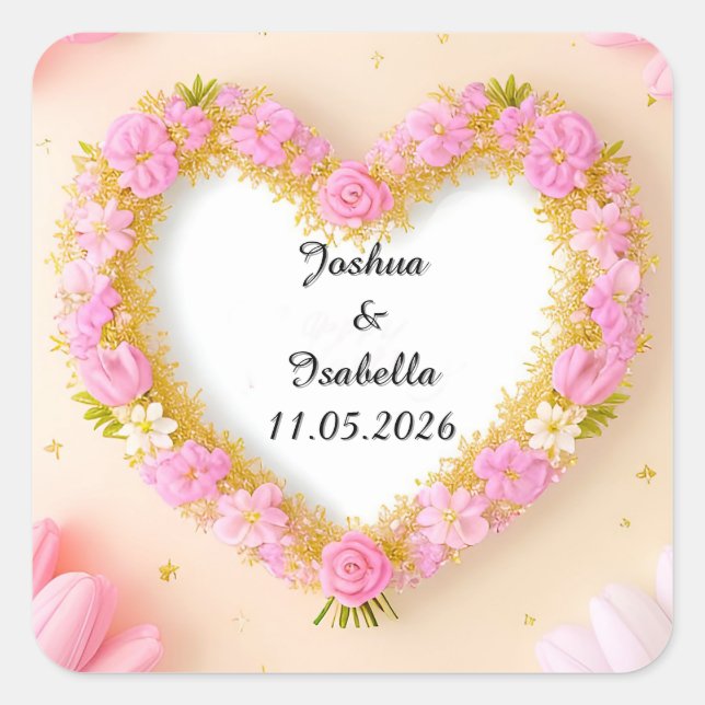 Heart Shaped Floral Frame Square Sticker (Front)