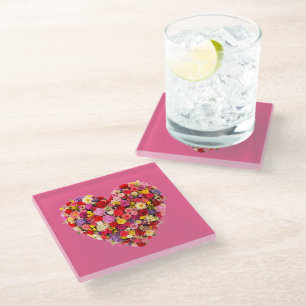 Heart-shaped Floral Valentine Love Arrangement Glass Coaster