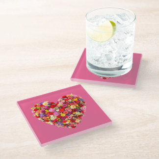 Heart-shaped Floral Valentine Love Arrangement Glass Coaster