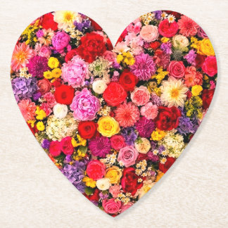 Heart-shaped Floral Valentine Love Arrangement Paper Coaster