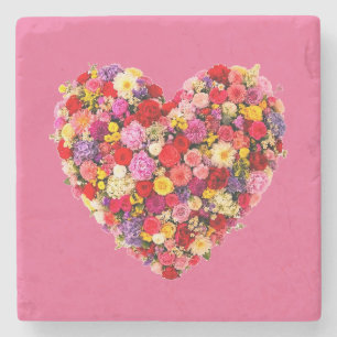 Heart-shaped Floral Valentine Love Arrangement Stone Coaster