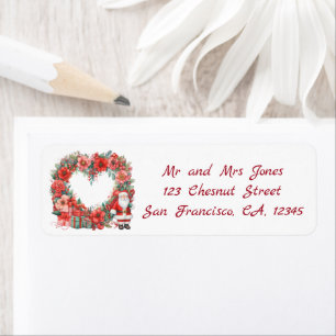 Heart-shaped Floral Wreath - Christmas Santa Claus Label