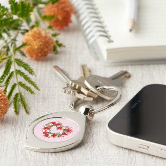 Heart Shaped Floral Wreath Roses Daisies Tulips Keychain