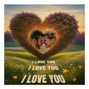 heart-shaped flower bush with individual photo poster